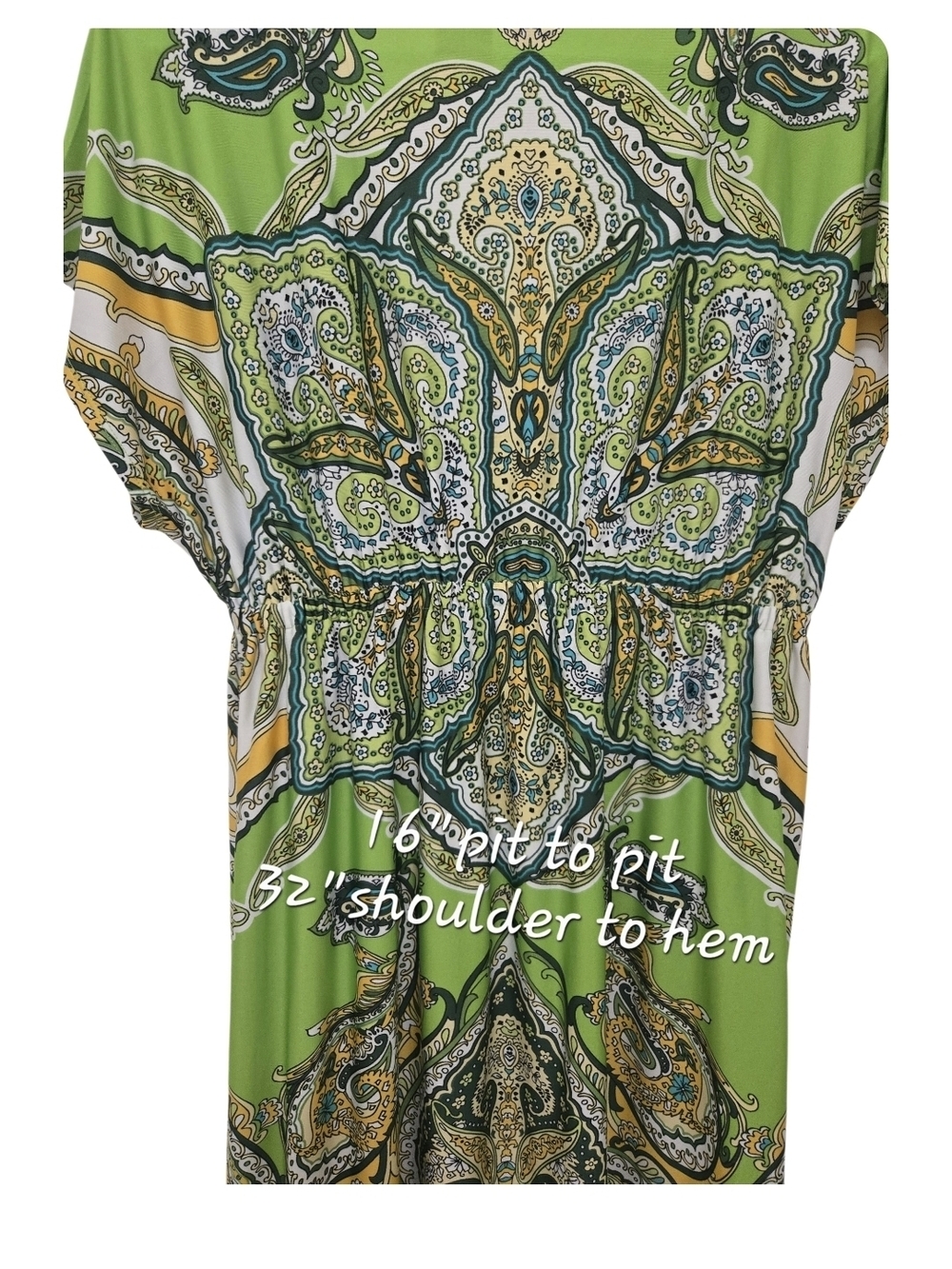 4/$15 Green Paisley V-Neck Midi Dress by New Directions Boho Summer - Picture 7 of 7